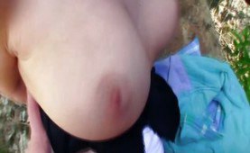 Busty chick fucked in a park for cash